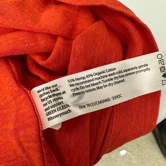 Eileen Fisher V Neck Orange Hemp Organic Cotton Blend Short Sleeve Shift Dress M - Picture 6 of 9